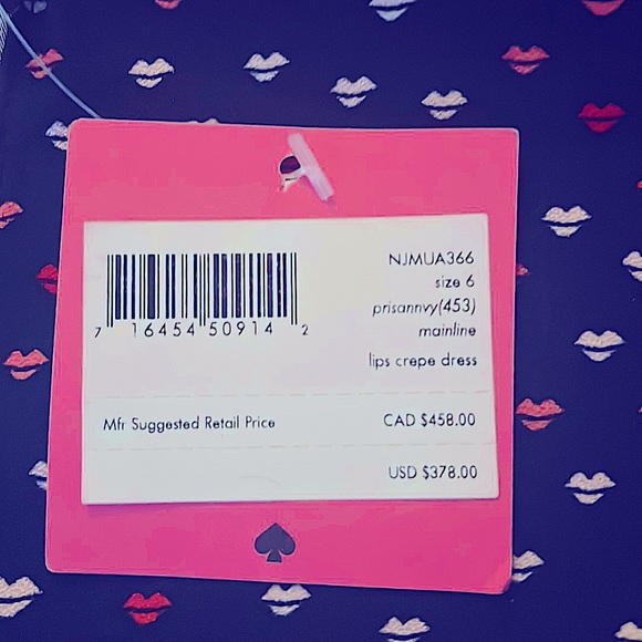 NWT KATE SPADE LIPS CREPE DRESS - Navy Flare Dress with Cute Heart Lips Pattern - Picture 5 of 6